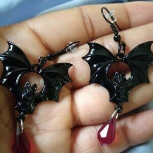 Earrings rat bat spooky goth gothic dark gift hot topic Halloween never worn